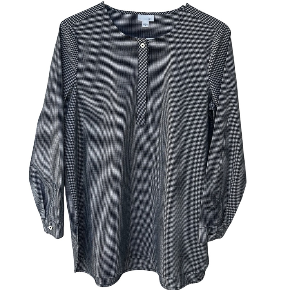 J. Jill Black White Women’s Micro-Check Long Sleeve Henley Tunic Size Medium